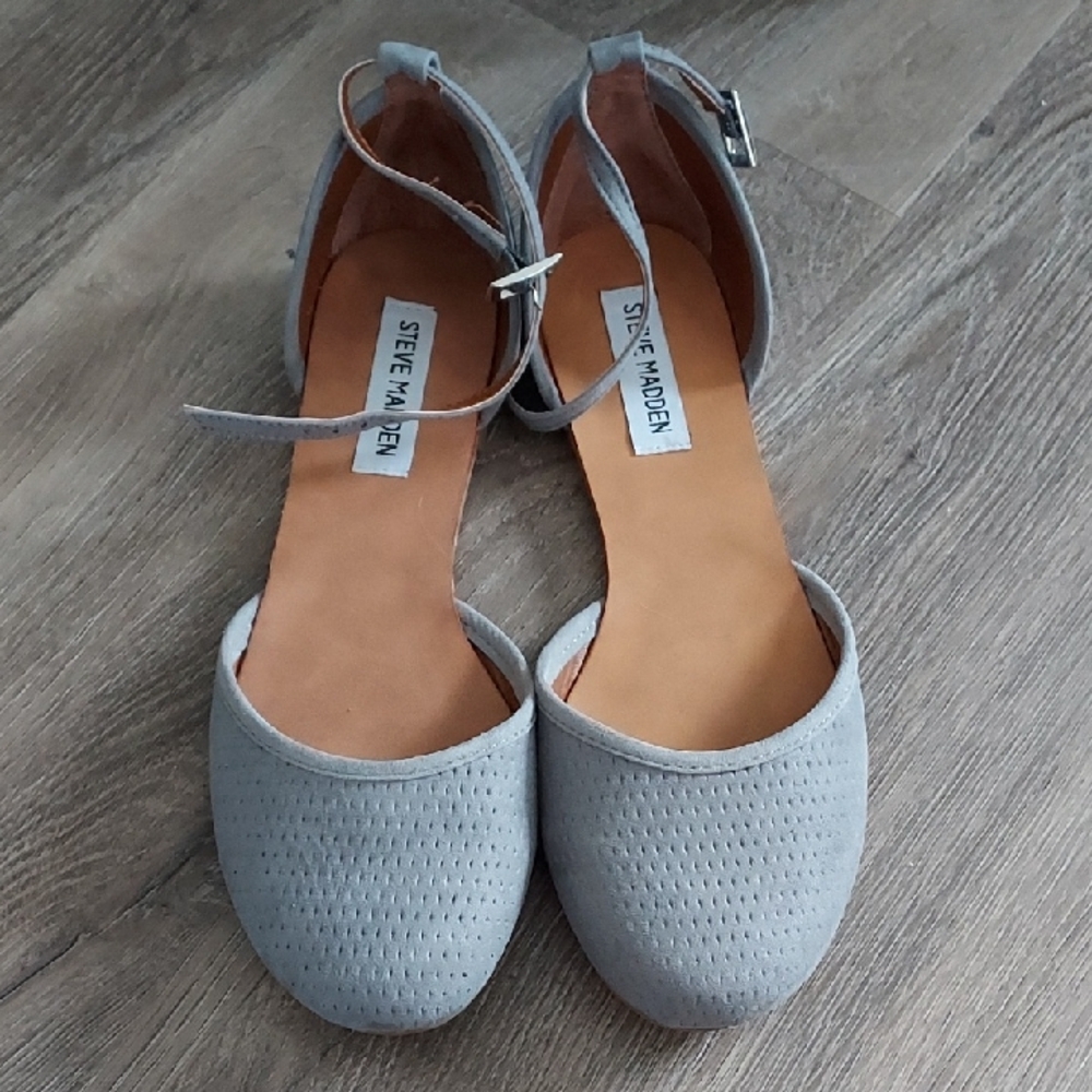Grey Ankle Strap Flats